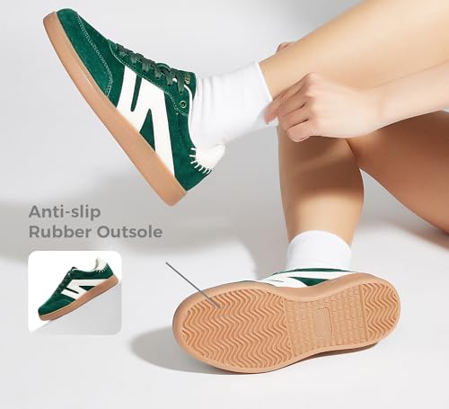 Image of LUCKY STEP Women Retro Gum Sole Fashion Sneakers | Genuine Leather Classic Tennis Skate Walking Shoes Anti Slip Trainers
