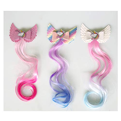 Sunormi 3-Colors Princess Kids Hair Clips In 14 Inch Hair Extensions Kids Girls Ponytails Hair Bows Pins Festival Halloween Hair Weave (White/Rainbow/Pink) #TOP4