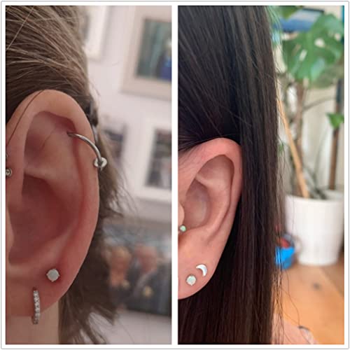 Tsnamer 4Mm Hypoallergenic 925 Sterling Silver Post Stud Earrings For Womens Teens Girls Second Hole Earrings For Women Opal Turquoise Moonstone Stud Earrings Jewelry Earrings For Sensitive Ears(3 Pair/Set) #TOP1