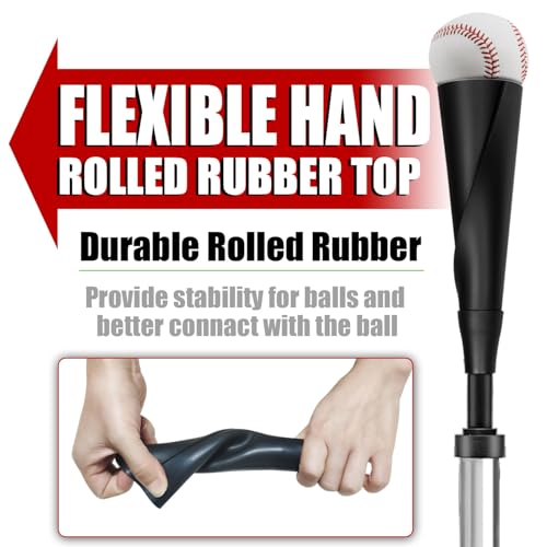 LOMGWAYS Baseball/Softball Batting Tee-Adjusts from 24"-46", Premium Portable Baseball Tee with 2 Ultra- Flexible Rubber Tops and Heavy Weight Base for Teens/Adults