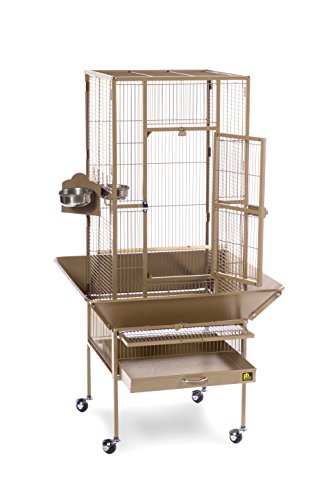 Image of Prevue Pet Products Park Plaza Bird Cage - Small Cocoa Brown Steel Cage with Rolling Stand, Dual Locks, Seed Guards, and Perch, Ideal for Parakeets, Cockatiels, & Small-Medium Birds - Cocoa Hammertone