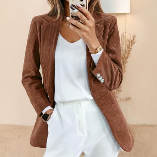 Corduroy Shacket Women Long Sleeve Shirt Slim Fit Notched Lapel Button Down Open Front Casual Office Blazer Jacket2