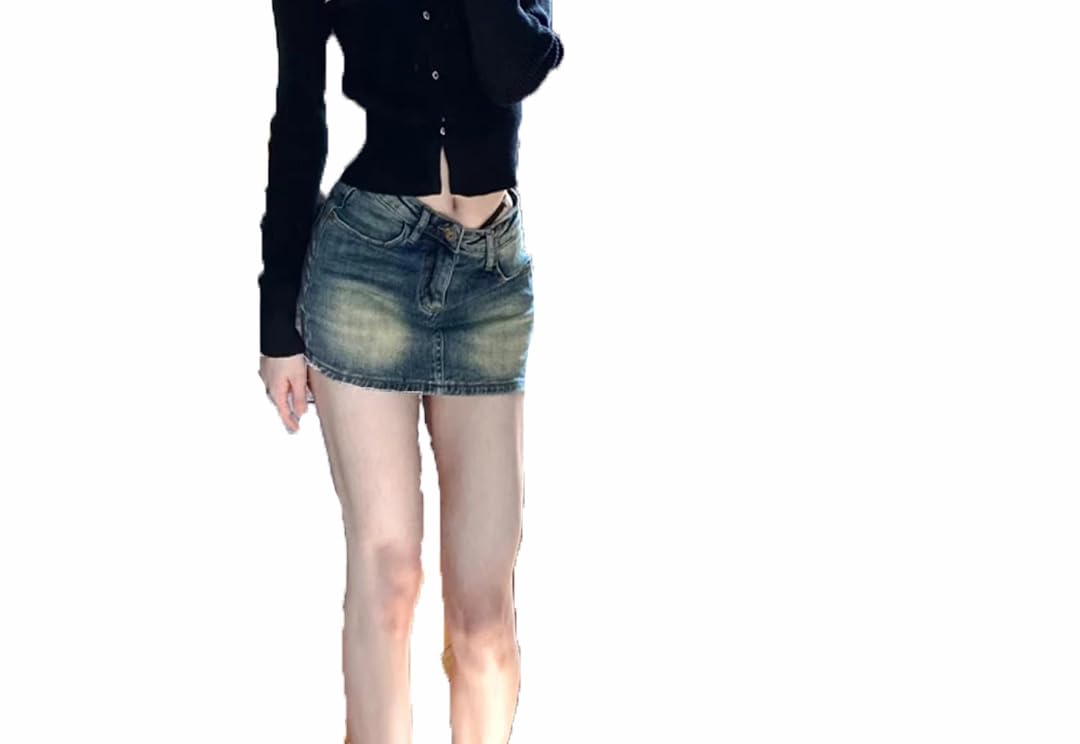 Minigonna da donna in jeans, streetwear, vintage, in denim