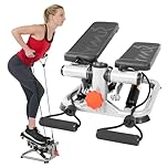 Sunny Health & Fitness Total Body Smart 2-in-1 Stepper Machine, Total Body Workout, Adjustable Hydraulic, LCD Monitor, Resistance Bands, Non-Slip Pedals SF-S0978 Gray