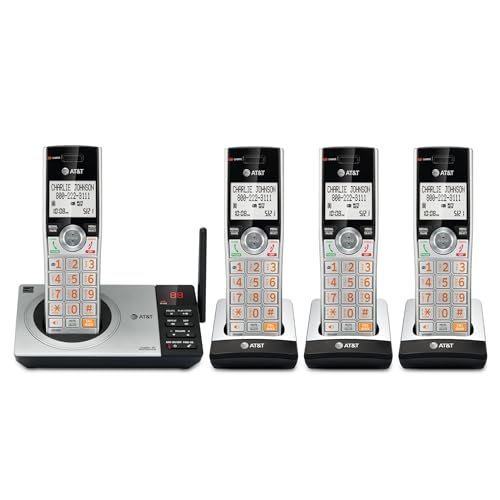 AT&T CL82407 DECT 6.0 4-Handset Cordless Phone with Smart Call Blocker, Answering Machine, Caller ID Announce, Long Range, Expandable, Silver/Black by AT&T - Used condition - US$74.90