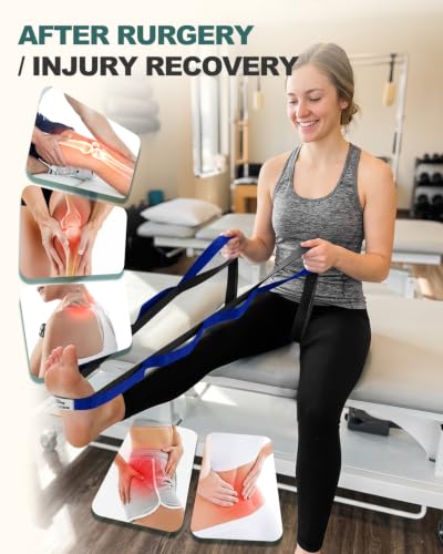 Image of Trideer Stretching Strap with Loops & Leg Lifter, Non-Elastic PT Strap | Leg Lifter Mobility Aid, Non-Elastic PT Stretching Strap, Multi-Loop Grip Control, Home Recovery Support