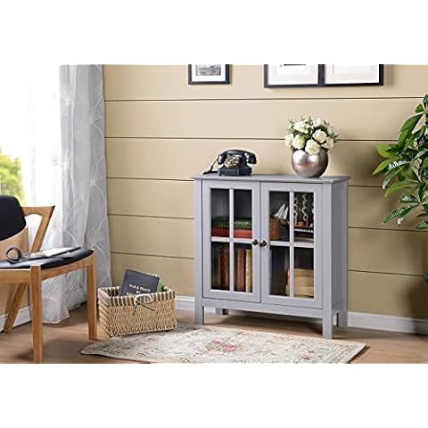 American Furniture Classics OS Home and Office Dark Gray Glass Door Accent and Display Cabinet, Dark Gray Paint Cover