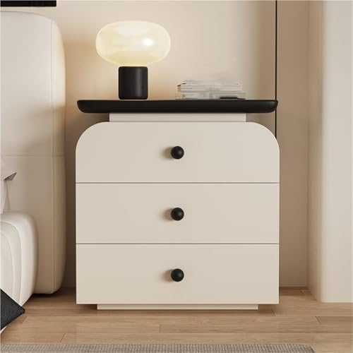 HJYBFA Mesita de Noche Sencilla de Cuero, Moderna de Madera Maciza, 2 cajones, pequeña Mesa Auxiliar para Sala de Estar y Dormitorio (Negro, 40 x 49 cm)