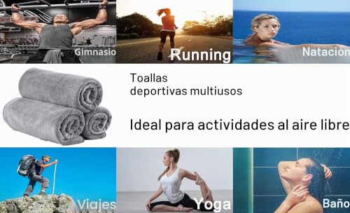 Miniatura 6 de Bw Hm Toalla Gimnasio Mcrofibra Toallas Deportivas Absorbentes Y De Secado Rápido 40 X 80 Cm Paquete De 3 Gris
