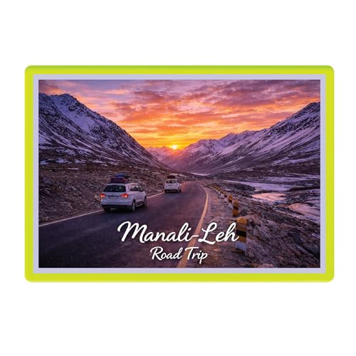 Image of Decorative Fridge Magnet with Glowing Border | Pack of 1 (Manali-Leh Road Trip, 4x3 inch - Fluorescent Border)