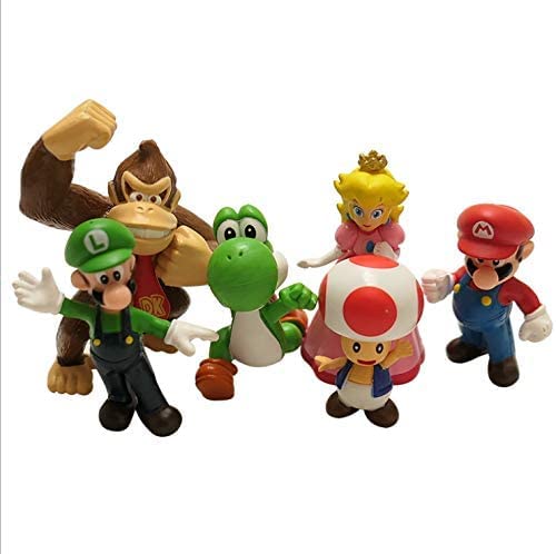 SUVIYA Conjunto de 6 peças de figuras de topo de bolo Super Mario Brothers – Conjunto de bonecos Mar