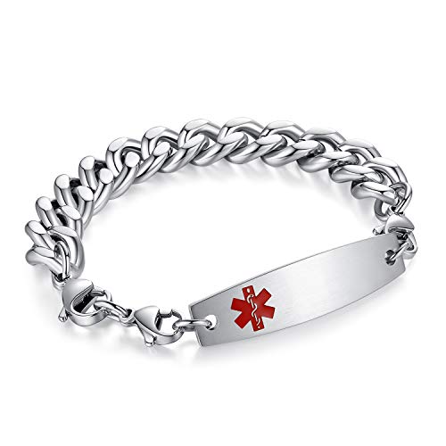 Free Engraving Medical id Bracelets for Men and Women, Interchangeable Men's Heavy Chain Medical Alert Bracelets 7.5-9