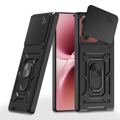 Image of Outlouders Back Cover for Vivo V70 5G | D10 Tough Armor 360 Protection Case with Sliding Camera Shield & Ring Holder Stand Bumper Case (Black)