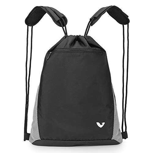 Vorspack Drawstring Backpack Gymsack Sport Sackpack Water Repellent String Bag with Shoulder Pads-Black