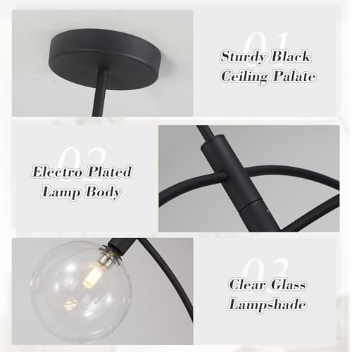 Image of Mid Century Modern Sputnik Chandelier Adjustable 5 Light Pendant Light Fixture Clear Glass Black Ceiling Chandelier for Dining Room Kitchen Bedroom