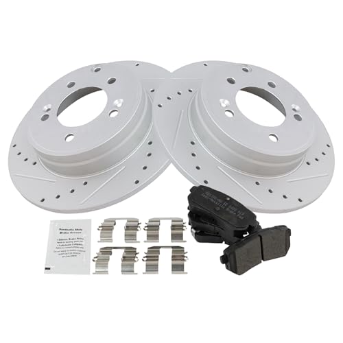 Image of TRQ Performance Rear Brake Pad and Rotor Set Semi Metallic G Coated Rotors Compatible with 2015 Hyundai Sonata 2014-2016 Kia Cadenza