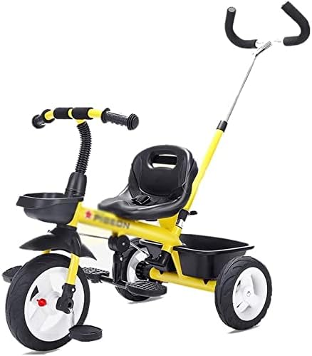 NUBAO Stroller Wagon Kids Bike Brisk Kids Tricycle with Putter Push 3-Wheel Bicycle for 1-3-6 Years Old Push Rod Adjustable Safety Enlarged Seat Pedals (Color : Yellow) Over 1 Year Old Girl Gifts