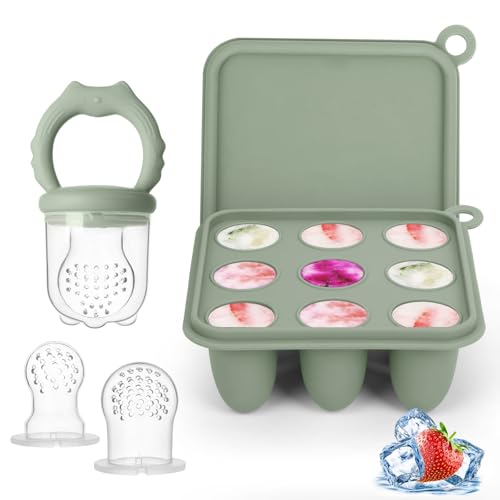 Image of Baby Fruit Food Feeder Breastmilk Popsicle Molds, Silicone Food Freezer Tray for Cooling Teething Relief, Baby Food Feeder for Safe Infant Self Feeding, Includes 3 Extra Food Pacifier