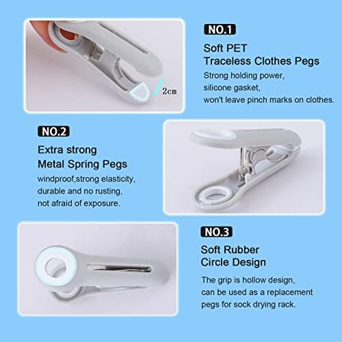 Clothes Pegs for Washing Line Strong, 40 Packs Soft Grip & Traceless Laundry Pegs, Sturdy Plastic Washing Pegs, Multi-function Non Slip Clothes Line Pegs for Kitchen, Home, Office, Garden