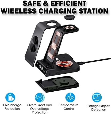 doeboe Wireless Charger, 3 in 1 Wireless Charging Station with Digital Clock for iPhone 14 Pro Max/14 13 12 Pro, Docking Station for Airpods Pro/2/3, Watch Charger Stand for iWatch SE/8/7/6/5/4/3/2/1