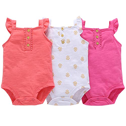 Amropi Baby Girls 3-Pack Sleeveless Bodysuit Cotton Onesies Rompers Jumpsuit Outfits 3-6 Months cover