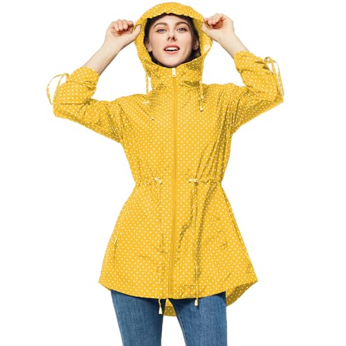 Rain-Jacket Women-Waterproof Lightweight-Packable Hood-Raincoat — Travel Windbreaker Coat in A Pouch Polka Dot