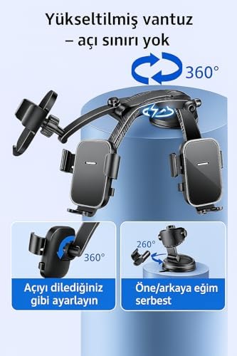 BMY Oto Aksesuar Torpido Üstü Vakumlu Araç Telefon Tutucu 360° Ayarlanabilir Uzun Kollu - Görsel 3