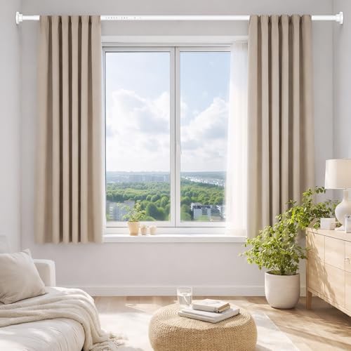 Image of MEXAU White Shower Curtain Rod 40-78 Inch | Adjustable 1.26 Inch Diameter Tension Curtain Rod No Drill,Tension Rod for Window,Bathroom,Outdoor,Room Divider