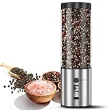 EDRAZ Electric Salt & Pepper Grinder Set One - Handed Automatic Pepper Mill with LED Light Adjustable Coarseness Large - Capacity Refillable Mill Durable Ceramic Core Battery Powered Seasoning Grinder