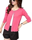 Cárdigan Mujeres Chaqueta de Punto Básico de Manga Larga con Botones Sandía Roja L
