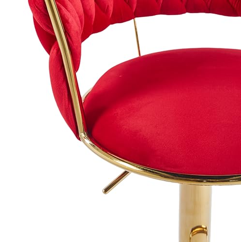Image of Creative Red Velvet Bar Chair | Modern Adjustable Bar Stool for Home, Kitchen & Bar Use | Electroplated Metal Base | 1.87 Feet Seat Height | Tufted Design | Qty 1