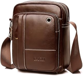 BAIGIO Men's 100% Genuine Leather Cross Body Bag Casual Messenger Satchel Side Bag for Wallet Purse Mobile Phone Keys