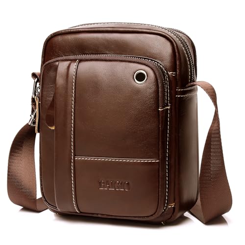 BAIGIO Umhängetasche Leder Herren Schultertasche Echtes Herrentasche Vintage Schultertasche Crossbody Bag Messenger Bags für Arbeit Reise Alltagsleben (Braun)