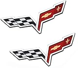 2Pcs Front Hood/Rear Crossed Flags Emblems Car Badge Repalcement for 2005-2013 C6 Corvette (Chrome)