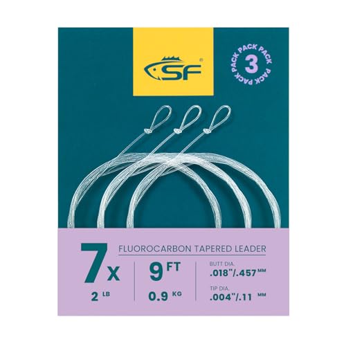 SF 3 Packs Pre-Tied Loop Fly Fishing Tapered Leader Fluorocarbon 7.5FT 9FT 12FT 0X 1X 2X 3X 4X 5X 6X 7X Clear-3Packs 9FT-7X