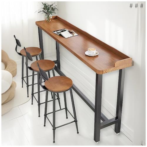 Table haute rectangulaire 120cm avec structure industrielle et finition bois