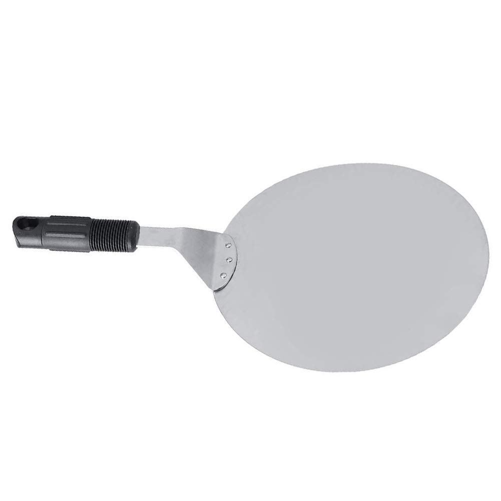 Stainless Steel Pizza Peel Round Shovel Baking Transfer Tray Kitchen Restaurant Tool for Moving Pizzas Pancakes Cakes Cookies Silver Black 25.3cm 18cm 608g