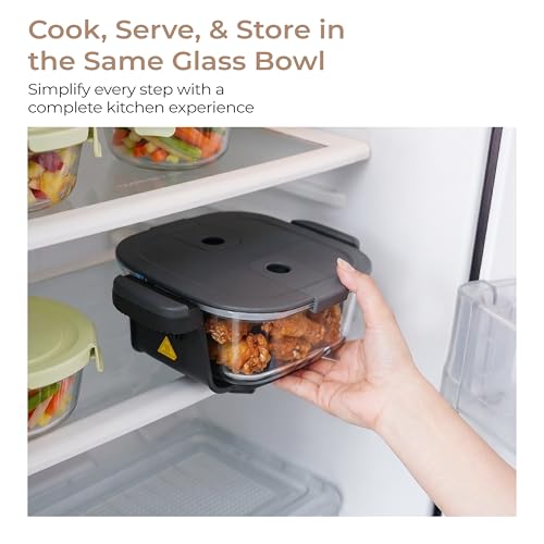 Image of Lifelong Dual Glass Basket Air Fryer | Interchangeable Borosilicate Glass Bowls (4.1L, 1.6L) with Lids | 1500W, 5 Presets,Non-Slip Silicone Mat, DIY Mode, Toxin Free, No Coatings, 360 Air Circulation