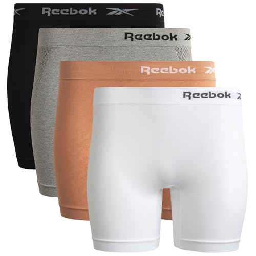 Image of Reebok Womens Boyshorts - 4 Pack Seamless Underwear for Women with Performance Stretch, Relaxed Waistband, 4 inch Inseam