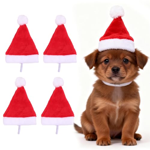 Yahpetes Dog Cat Pet Santa Hat Christmas Santa Claus 4 Pcs Pet Christmas Hats 5.5X7.8 Dog Costume for Puppy Kitten Small Cats Dogs Pets