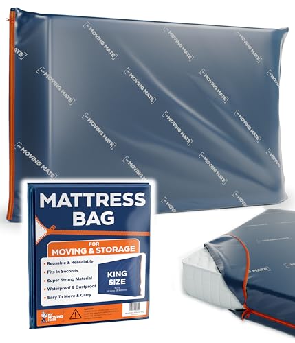 King Size Mattress Bag with Zip for Storage & Moving House - Heavy Duty Opaque Zipped Cover for Long Term Loft & Self Store - Resealable Waterproof Plastic Protector - Strong Reusable Tearproof - 5ft