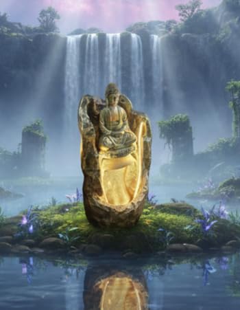 Image of 2.3feet Buddha Water Fountain with LED Lights | Indoor Outdoor Decorative Showpiece for Home, Office, Temple & Garden Decor(Golden)