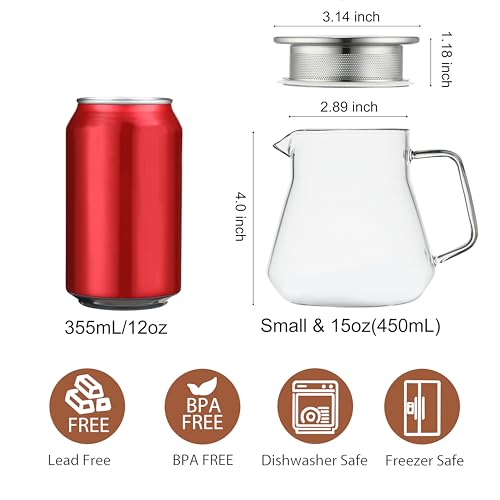 CNGLASS Small Glass Teapot with Stainless Steel Filter Lid,15oz(450ml) Glear Tea Kettle Stovetop Safe,Borosilicate Glass Tea Pots for Blooming and Loose Leaf Tea - image 2