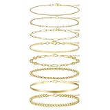 Gold Bracelets for Women, 14K Gold Plated Dainty Bracelets Set, Layered Chain Bracelets Pack Jewelry (Style1-gold)