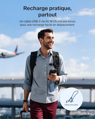 Belkin Batterie Externe 10000mah, Power Bank Charge Rapide avec 2 Ports USB-C (Chargeur Portable, écran, 20 W, pour l'iPhone 16 et 15, Samsung Galaxy S25 et S24, Pixel 9, iPad, etc., Bleu)