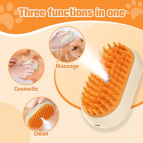 Dog Steam Brush,3 in 1 Cat Steam Brush,Steam Cat Brush,Silicone Massage Grooming Pet Steam Brush for Cats Dogs,Rechargeable Cat Steam Brush for Shedding,Spritz Defur Comb for Cats.