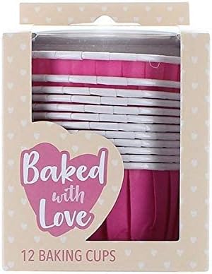 Baked with Love Hot Pink Baking Cups, Cupcake Cases, Greaseproof Baking Cases, Hot Pink - Pack of 12