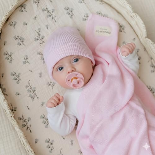 Image of Baby Gift Set - Organic Cotton Newborn Blanket Essentials, Baby Girl Gifts, Christening Gifts for Girls, New Born Baby Girls Gift (Luxe - Blush Pink)