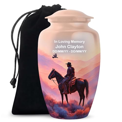 SABURIAL Personalized Cowboys Urns for Adult Human Ashes - Funeral Urn for Mom & Dad Ash - Beautiful Handmade Urns with Personalization - Cremation Urn for Adult Ash - 10 Inch - Large with Velvet Bag