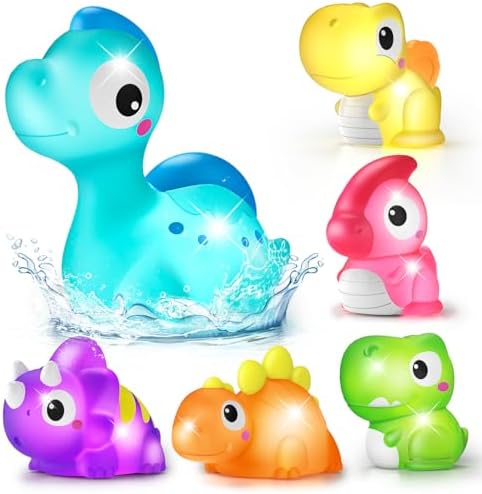 Leuchtende Badewannenspielzeuge ab 1 2 3 Jahre, Dinosaurier Badespielzeug | 6 Stück, LED Licht, Schwimmende Wasserspielzeuge für Pool & Badewanne, Geschenk für Jungen Kinder